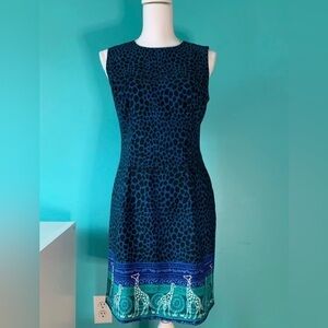Sag Harbor Dress Women’s 6 Petite Dress 6p Blue Giraffe Safari Animal Print